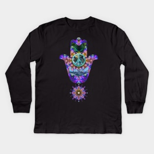 Hand of Fatima Purple Mandala Kids Long Sleeve T-Shirt